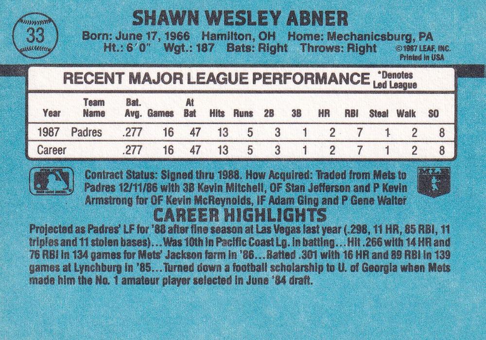 Shawn Abner  baseball card collectible - Main Image 2