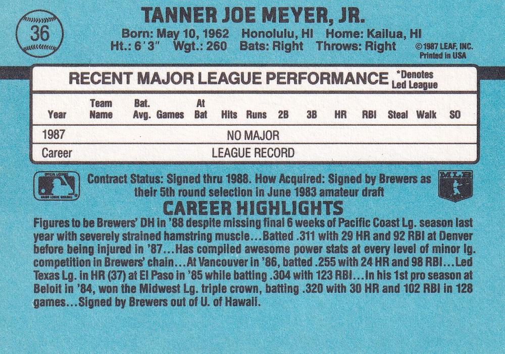 Joey Meyer  baseball card collectible - Main Image 2