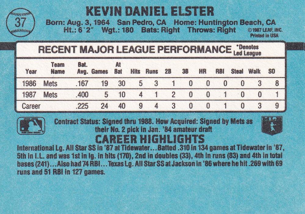 Kevin Elster  baseball card collectible - Main Image 2