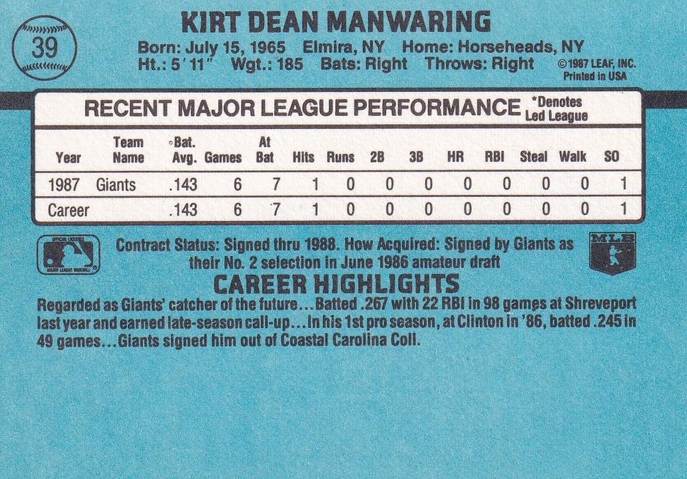 Kirt Manwaring  baseball card collectible - Main Image 2