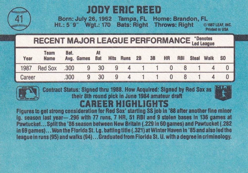 Jody Reed  baseball card collectible - Main Image 2