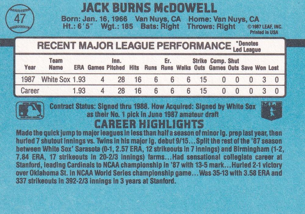 Jack McDowell  baseball card collectible - Main Image 2