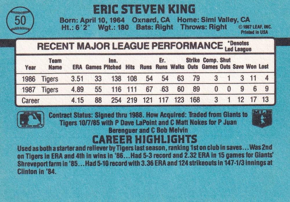Eric King  baseball card collectible - Main Image 2