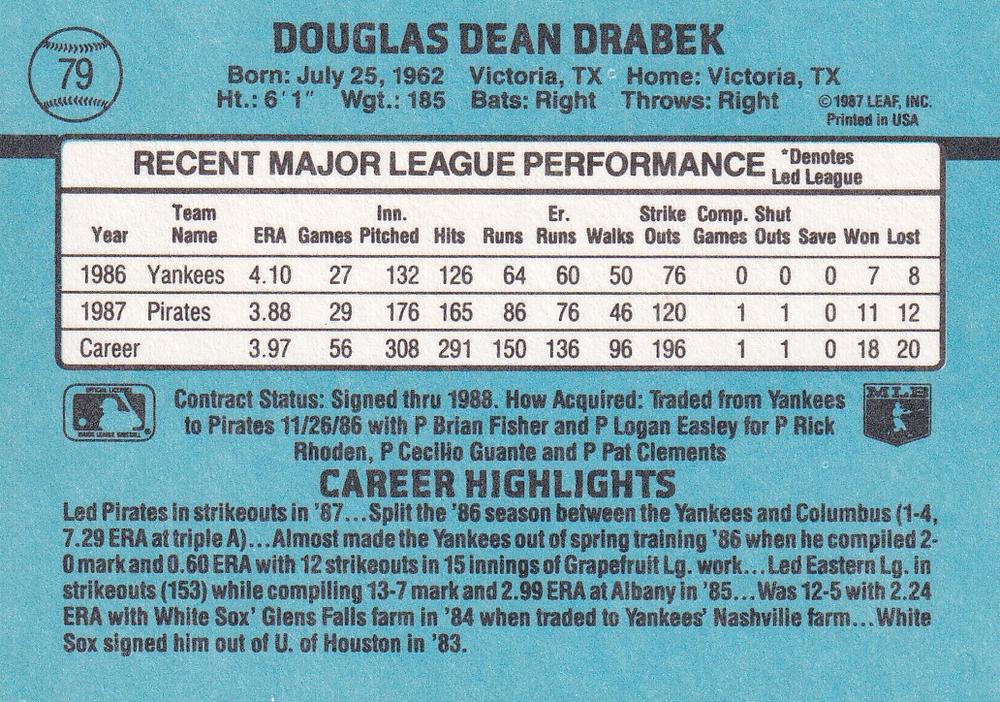 Doug Drabek  baseball card collectible - Main Image 2