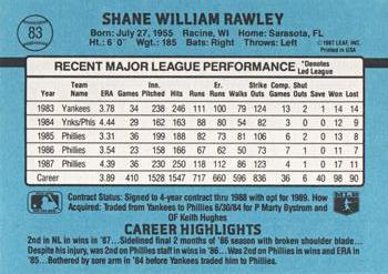 Shane Rawley  baseball card collectible - Main Image 2
