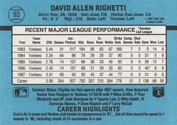 Dave Righetti  baseball card collectible - Main Image 2