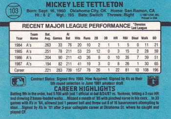 Mickey Tettleton  baseball card collectible - Main Image 2