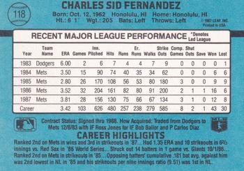 Sid Fernandez  baseball card collectible - Main Image 2