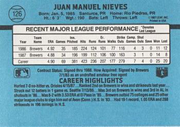 Juan Nieves  baseball card collectible - Main Image 2