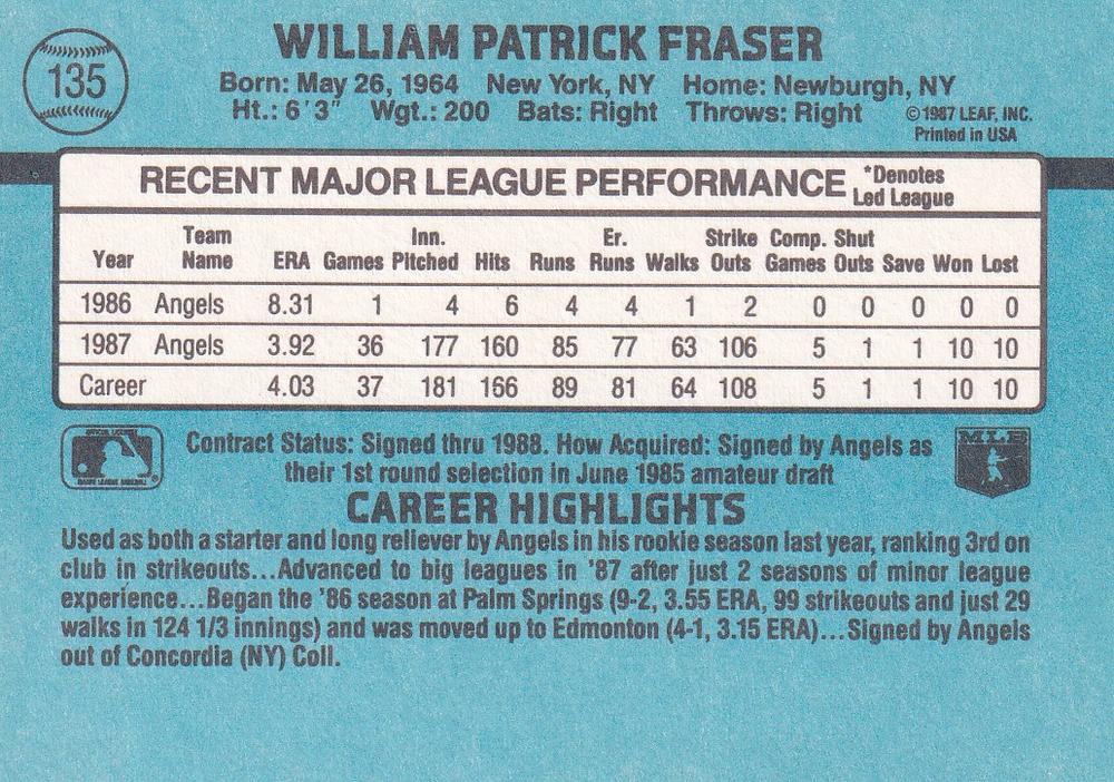 Willie Fraser  baseball card collectible - Main Image 2