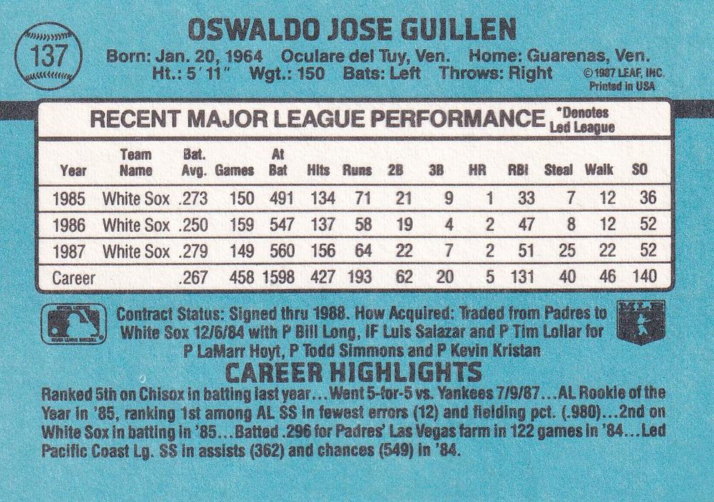 Ozzie Guillen  baseball card collectible - Main Image 2