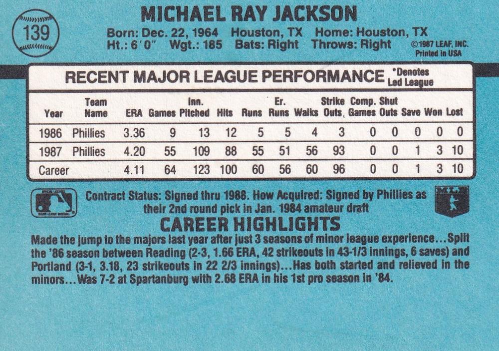 Mike Jackson  baseball card collectible - Main Image 2