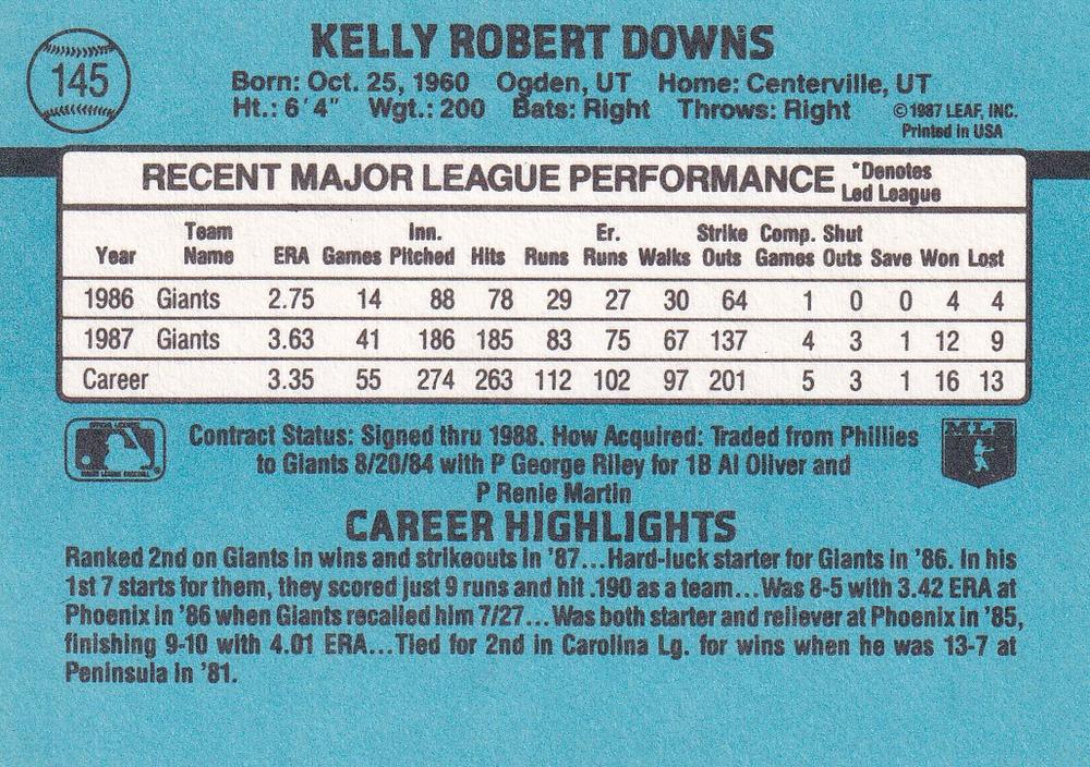 Kelly Downs  baseball card collectible - Main Image 2