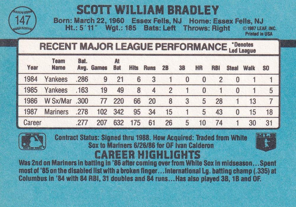 Scott Bradley  baseball card collectible - Main Image 2