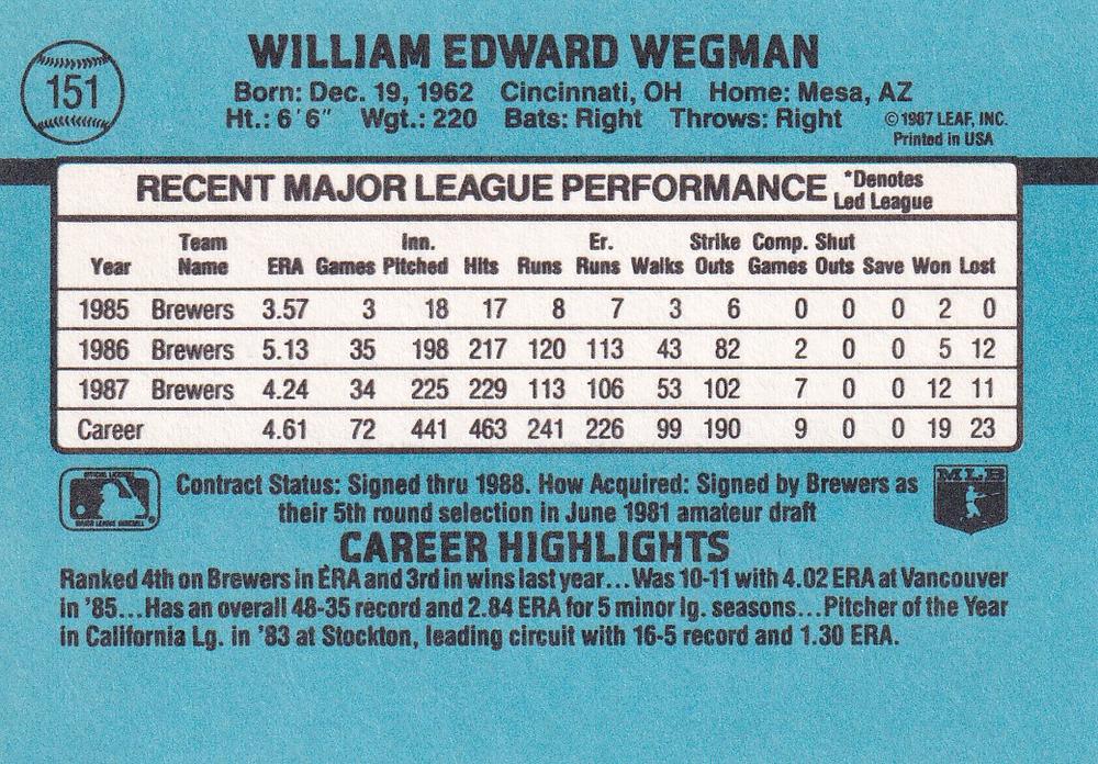 Bill Wegman  baseball card collectible - Main Image 2