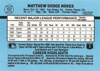 Matt Nokes  baseball card collectible - Main Image 2