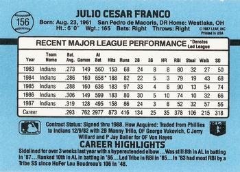 Julio Franco  baseball card collectible - Main Image 2