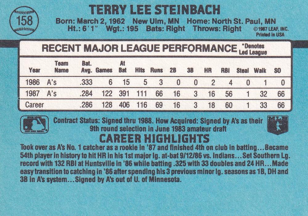 Terry Steinbach  baseball card collectible - Main Image 2