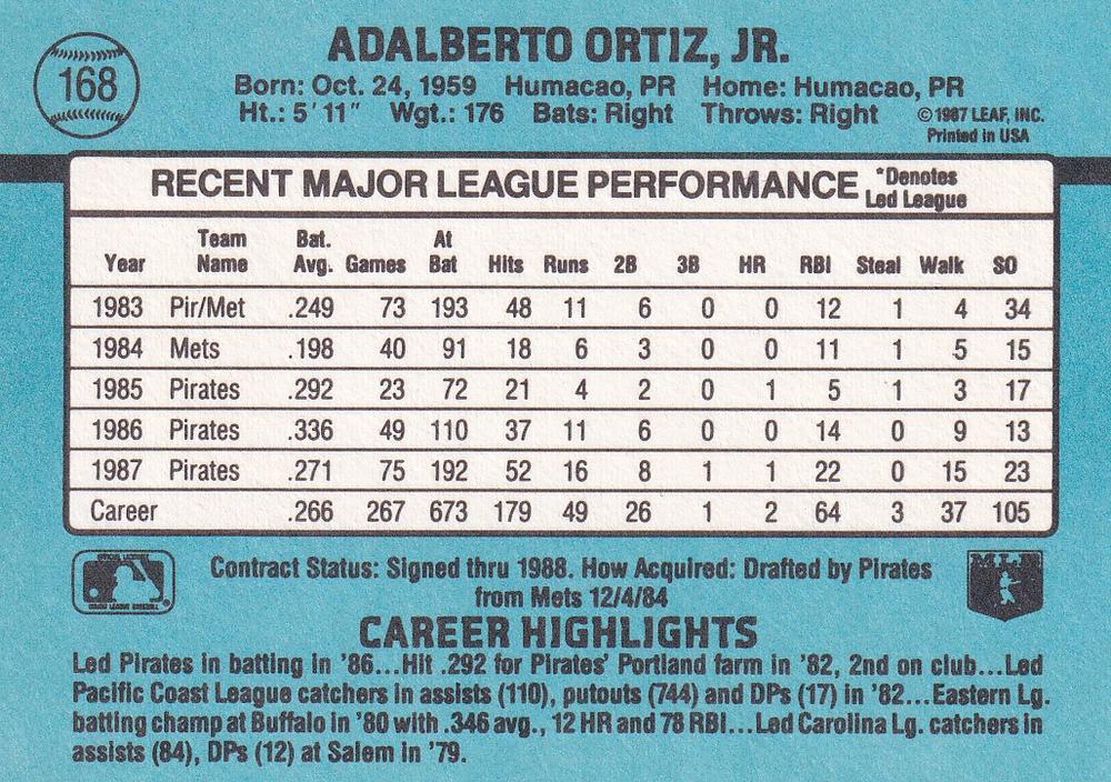 Junior Ortiz  baseball card collectible - Main Image 2