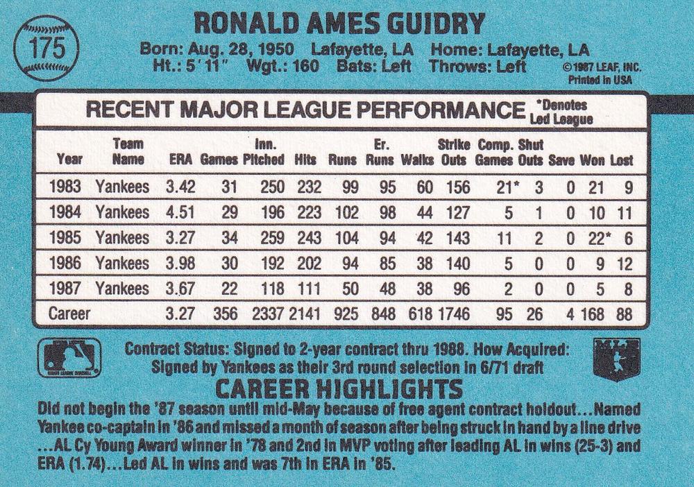 Ron Guidry  baseball card collectible - Main Image 2