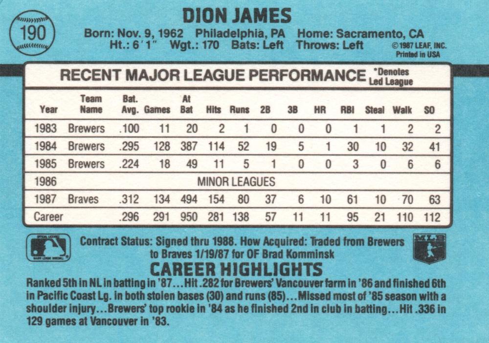 Dion James  baseball card collectible - Main Image 2