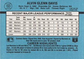 Alvin Davis  baseball card collectible - Main Image 2