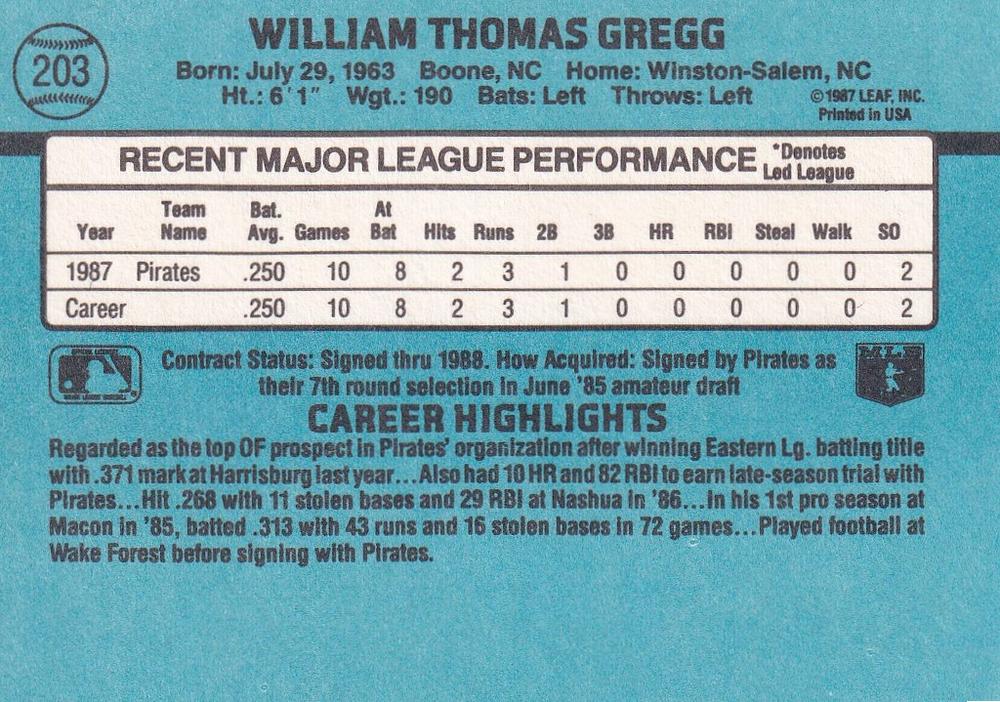Tommy Gregg  baseball card collectible - Main Image 2
