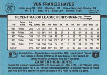 Von Hayes  baseball card collectible - Main Image 2