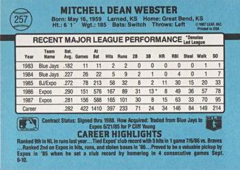 Mitch Webster  baseball card collectible - Main Image 2