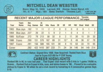 Mitch Webster  baseball card collectible - Main Image 2