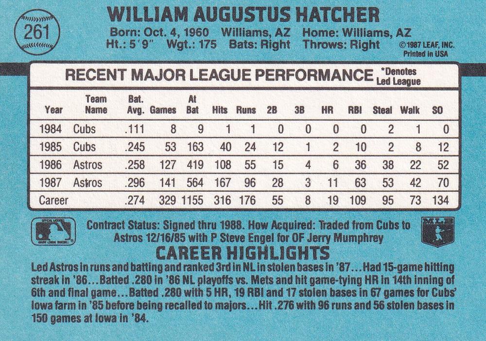 Billy Hatcher  baseball card collectible - Main Image 2