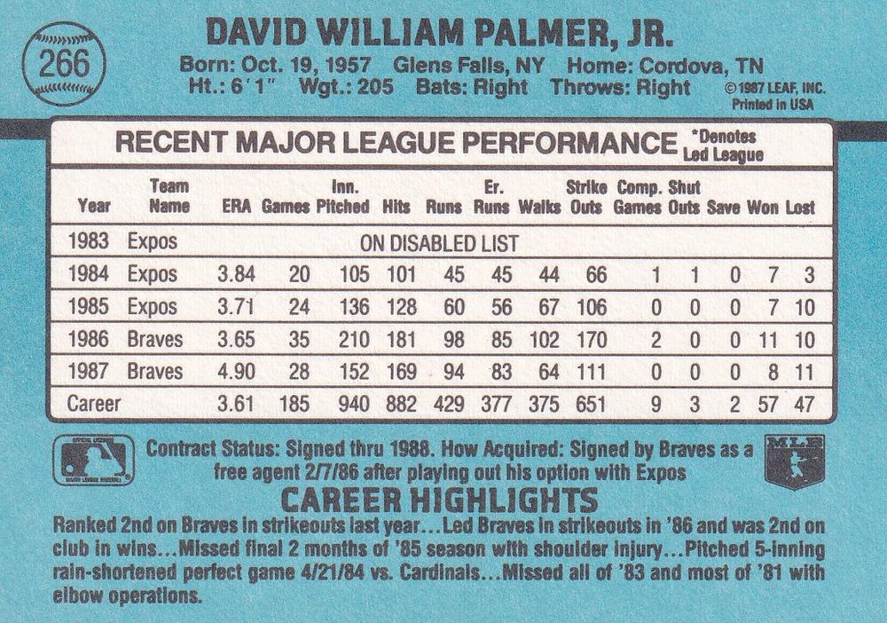 David Palmer  baseball card collectible - Main Image 2