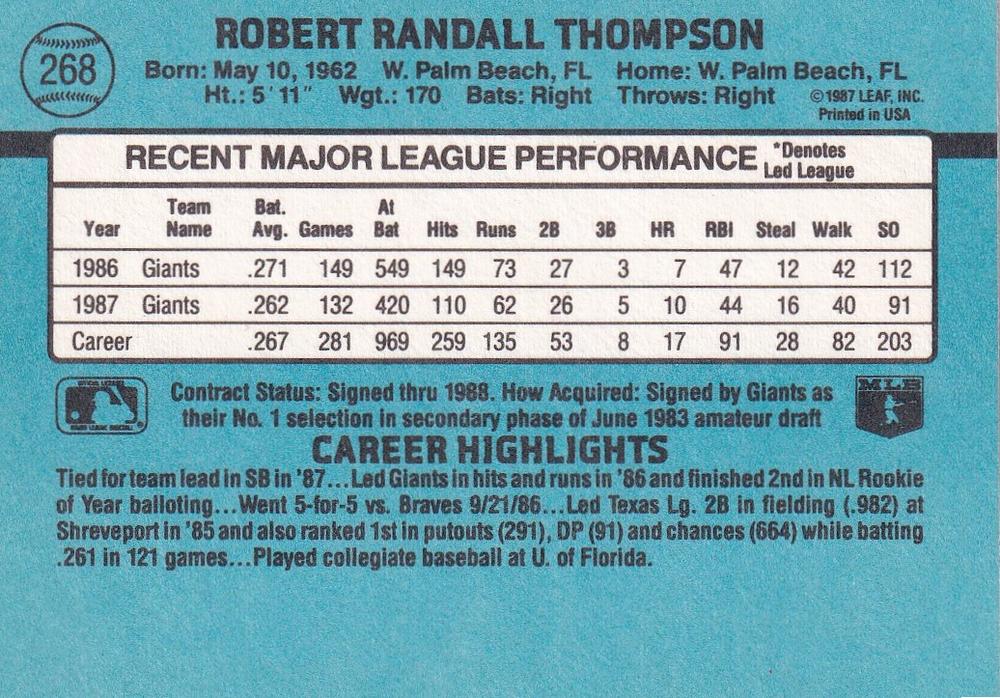 Rob Thompson  baseball card collectible - Main Image 2