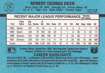 Rob Deer  baseball card collectible - Main Image 2