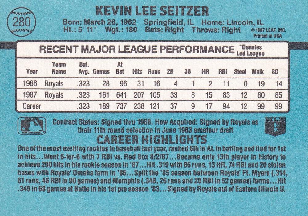 Kevin Seitzer  baseball card collectible - Main Image 2