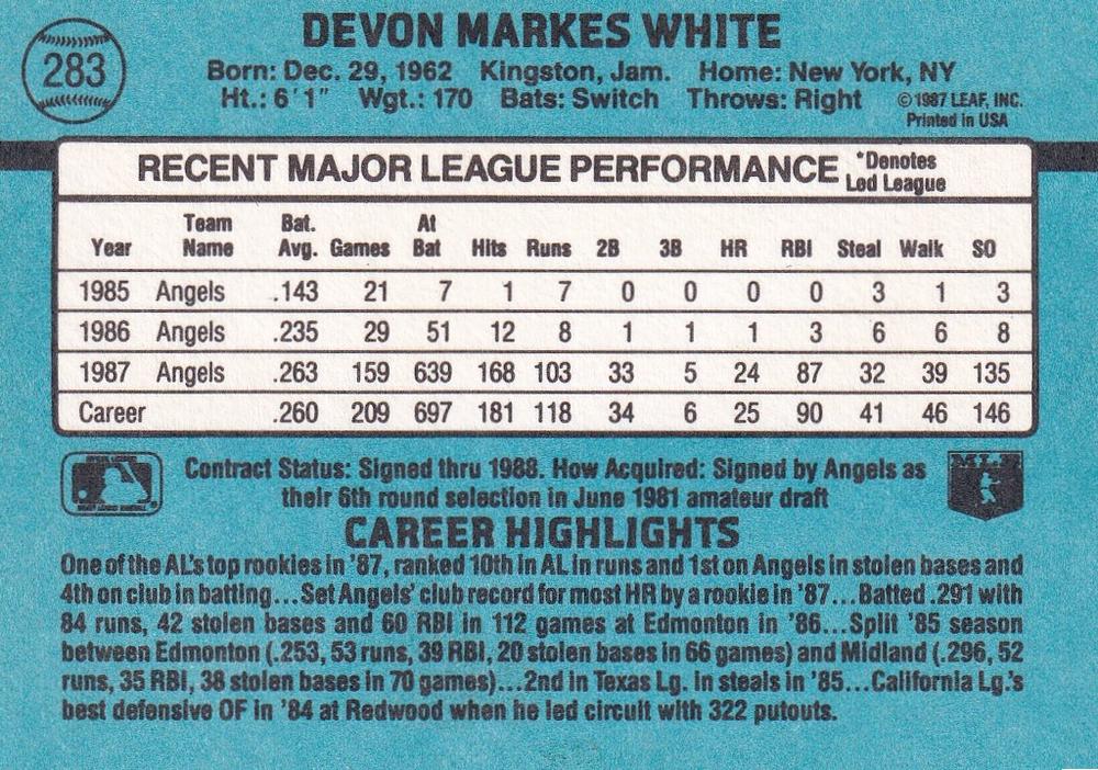 Devon White  baseball card collectible - Main Image 2