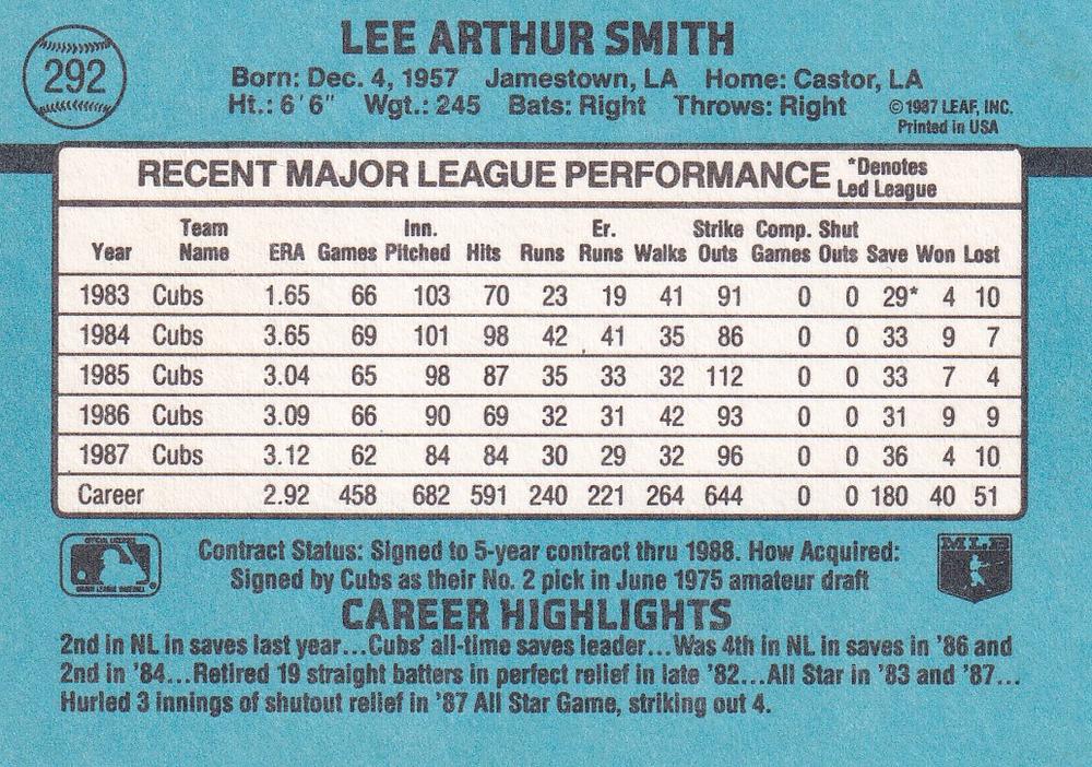 Lee Smith  baseball card collectible - Main Image 2