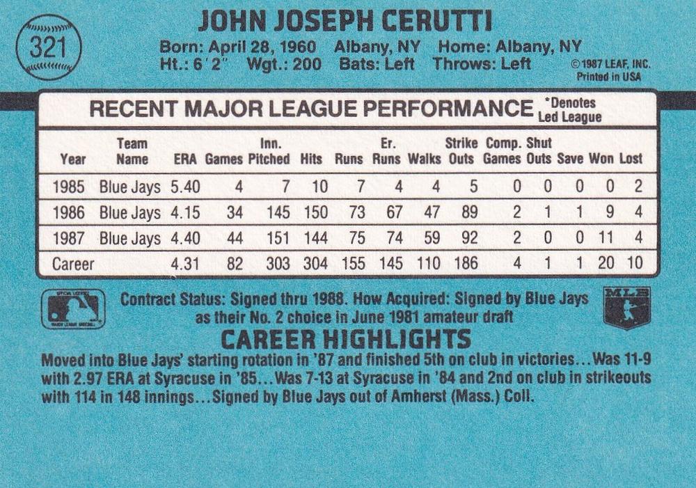 John Cerutti  baseball card collectible - Main Image 2