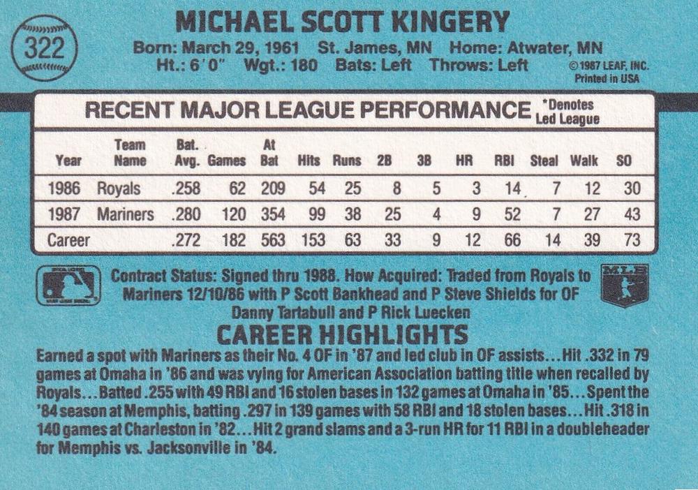 Mike Kingery  baseball card collectible - Main Image 2