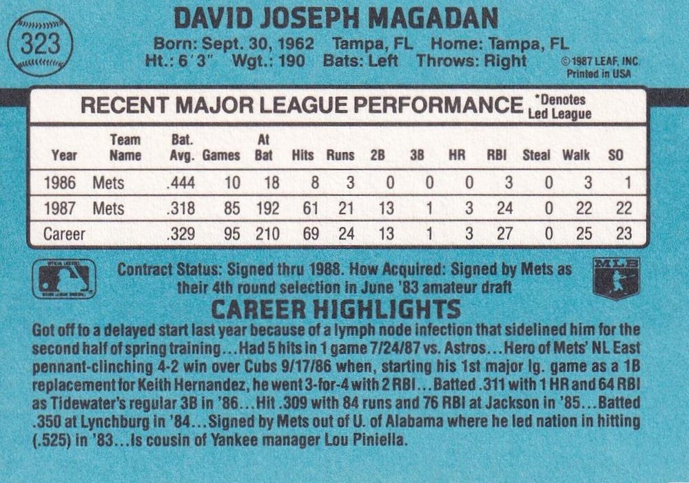 Dave Magadan  baseball card collectible - Main Image 2