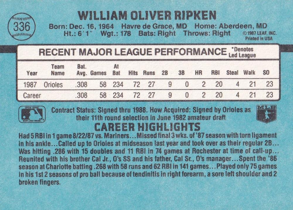 Billy Ripken  baseball card collectible - Main Image 2