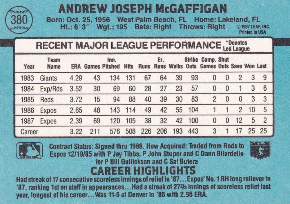 Andy McGaffigan  baseball card collectible - Main Image 2