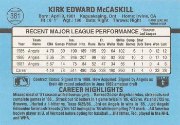 Kirk McCaskill  baseball card collectible - Main Image 2
