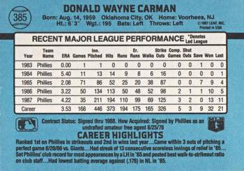 Don Carman  baseball card collectible - Main Image 2