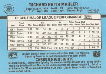 Rick Mahler  baseball card collectible - Main Image 2