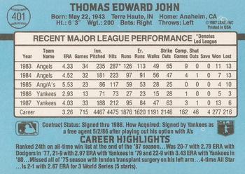 Tommy John  baseball card collectible - Main Image 2