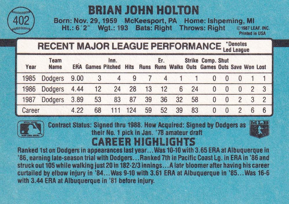 Brian Holton  baseball card collectible - Main Image 2
