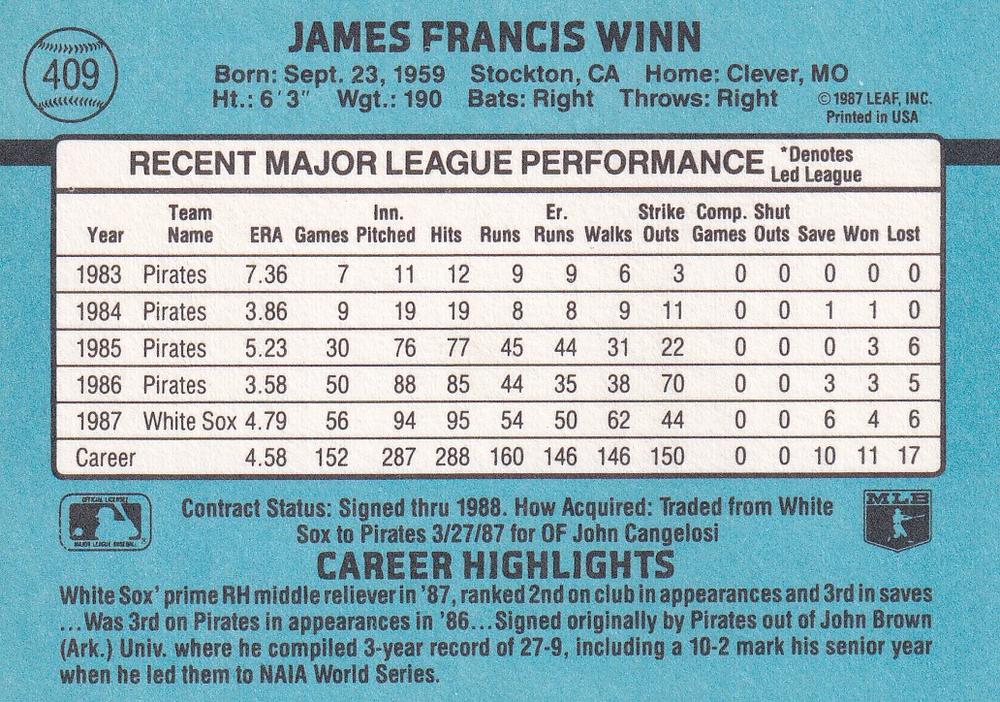 Jim Winn  baseball card collectible - Main Image 2