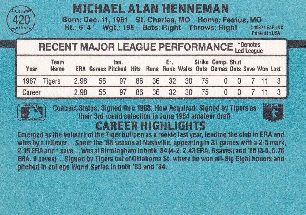 Mike Henneman  baseball card collectible - Main Image 2