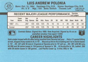 Luis Polonia  baseball card collectible - Main Image 2